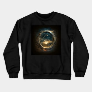 One Ring Portal View of Mountains and Forest Under A Night Sky Crewneck Sweatshirt